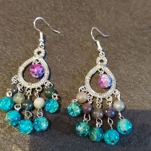 Blue and purple loop hook earrings
